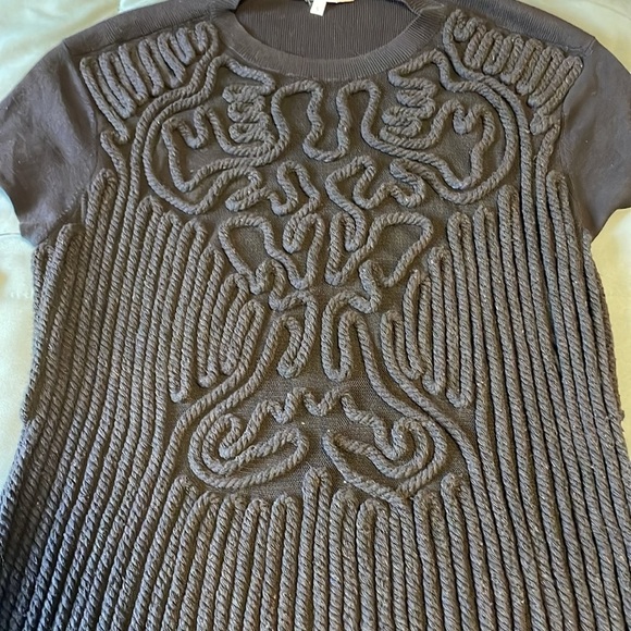 Mod Patterned Dress Carven Knee Small Black Rope Shift Mini Real Real Little LBD - Picture 16 of 16